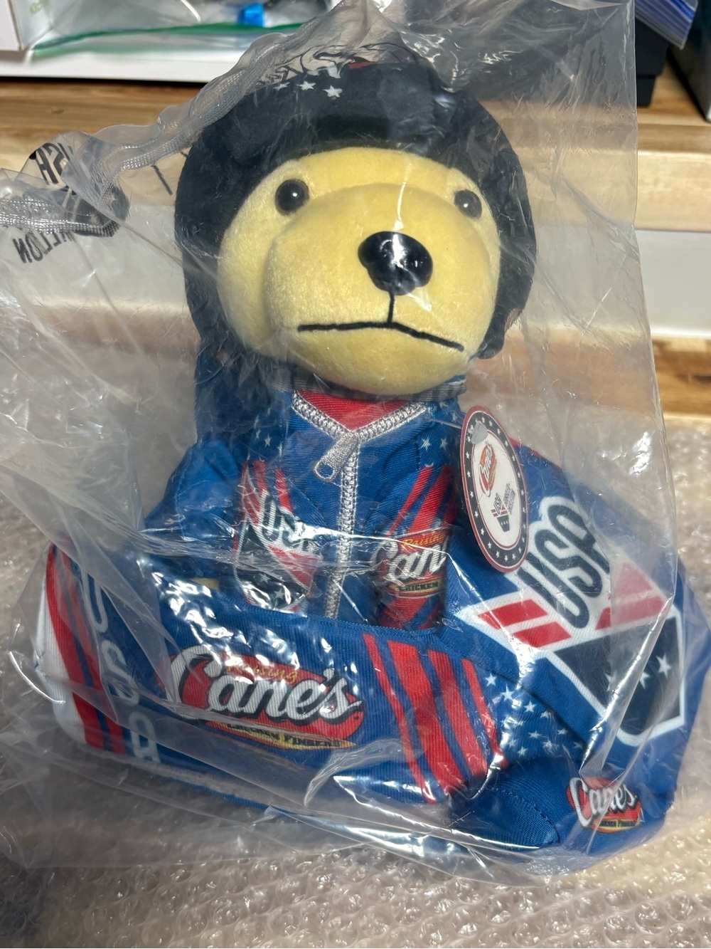 Raising Cane's USA Bobsled Cane Racing Bear Plush in Blue and Red NWT